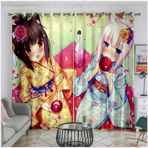 värvilised kardinad anime stiilis tegelastega