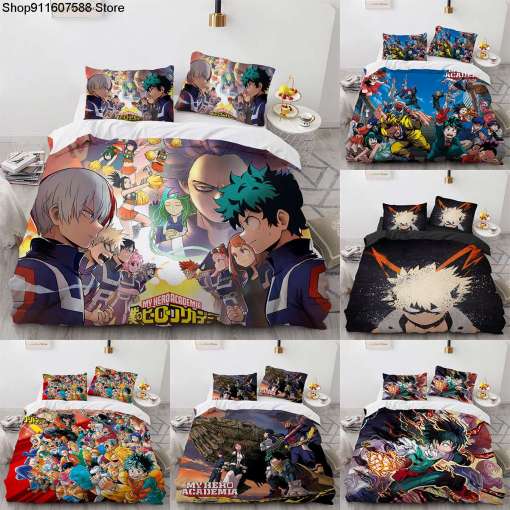 voodipesukomplektid anime tegelastega, erksad värvid ja mitmekesine kujundus