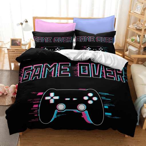 must voodipesukomplekt mängukonsooli ja game over tekstiga