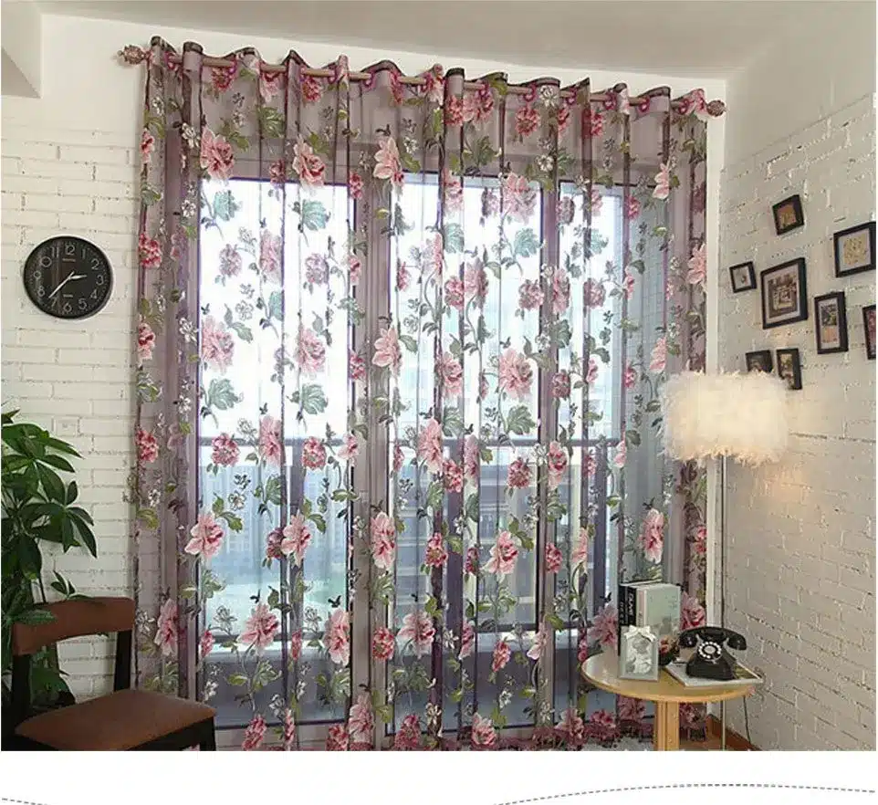 Floral Home Fabric Sheer Tulle Curtains For Living Room Children Bedroom Kitchen Door Curtains For Window Black Cortinas D 16
