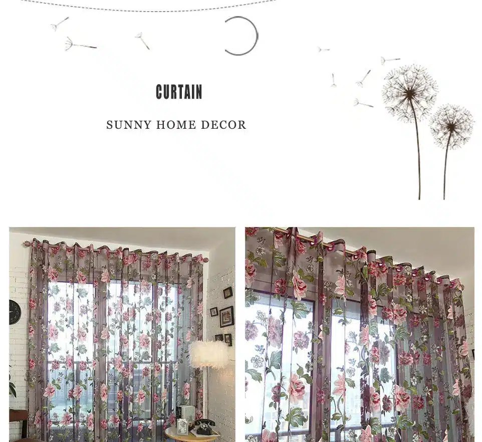 Floral Home Fabric Sheer Tulle Curtains For Living Room Children Bedroom Kitchen Door Curtains For Window Black Cortinas D 17
