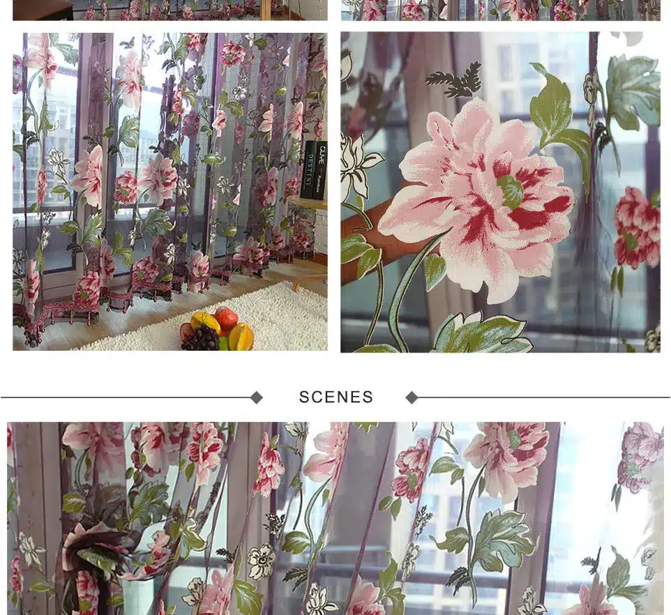Floral Home Fabric Sheer Tulle Curtains For Living Room Children Bedroom Kitchen Door Curtains For Window Black Cortinas D 18