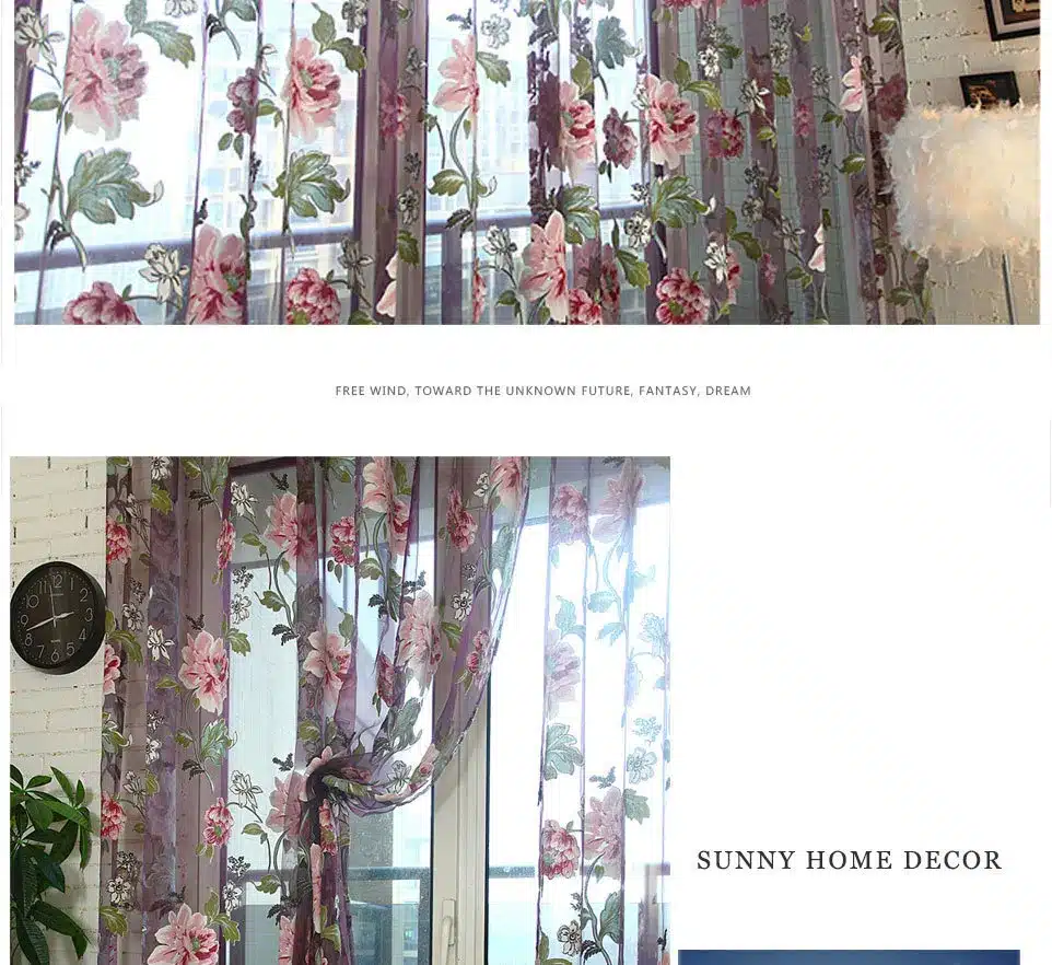 Floral Home Fabric Sheer Tulle Curtains For Living Room Children Bedroom Kitchen Door Curtains For Window Black Cortinas D 20