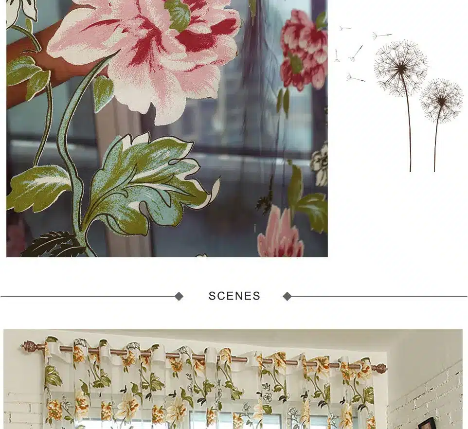 Floral Home Fabric Sheer Tulle Curtains For Living Room Children Bedroom Kitchen Door Curtains For Window Black Cortinas D 23