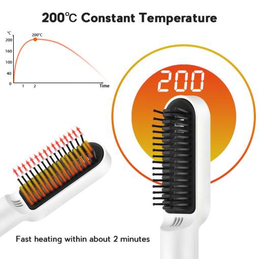 valge sirgendav kamm mustade harjastega ja digitaalne temperatuurinäidik