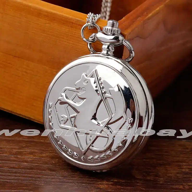 New silver tone Fullmetal Alchemist Pocket Watch Cosplay Edward Elric with chain Anime boys Gift wholesale 9