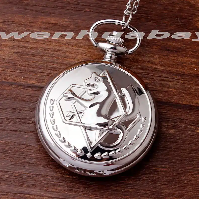 New silver tone Fullmetal Alchemist Pocket Watch Cosplay Edward Elric with chain Anime boys Gift wholesale 10