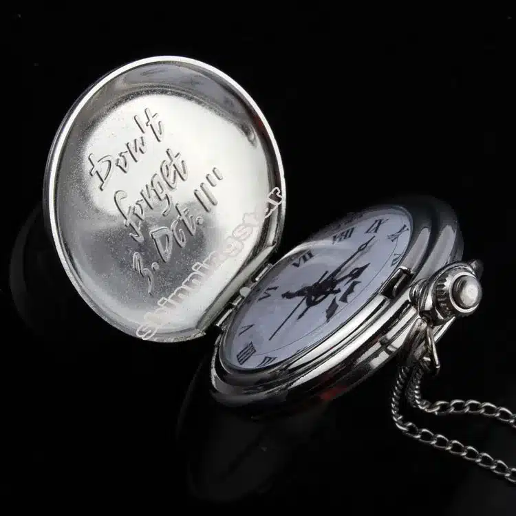 New silver tone Fullmetal Alchemist Pocket Watch Cosplay Edward Elric with chain Anime boys Gift wholesale 11