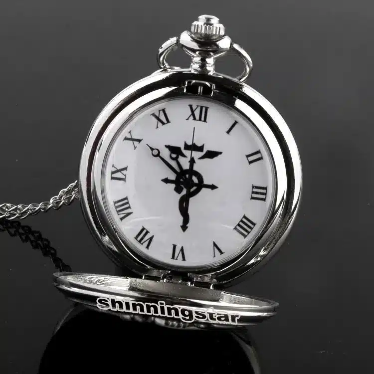 New silver tone Fullmetal Alchemist Pocket Watch Cosplay Edward Elric with chain Anime boys Gift wholesale 12