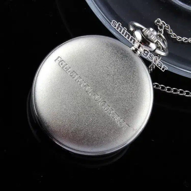 New silver tone Fullmetal Alchemist Pocket Watch Cosplay Edward Elric with chain Anime boys Gift wholesale 13