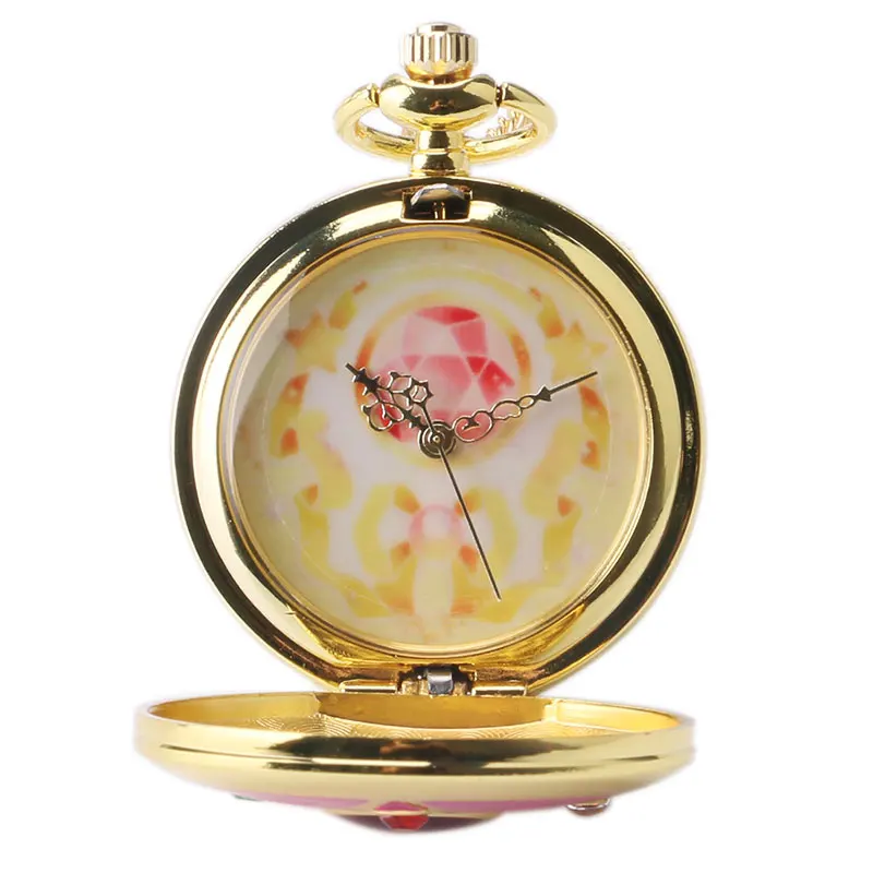 Golden Sailor Moon Theme Necklace Pendant Quartz Pocket Watch With Necklace Chain Girl Gift Free Shipping 4