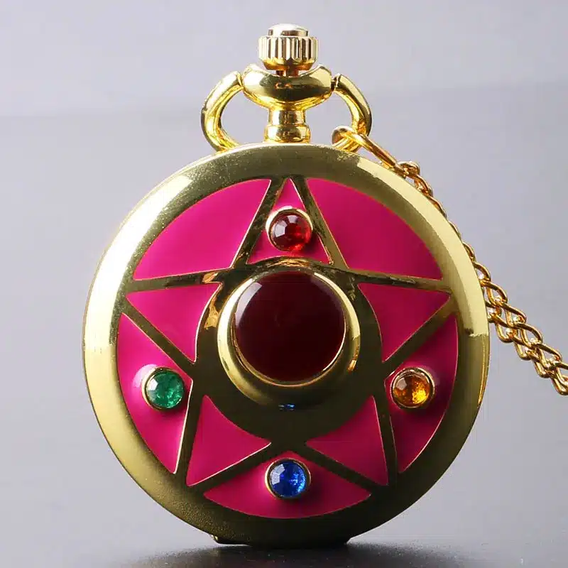 Golden Sailor Moon Theme Necklace Pendant Quartz Pocket Watch With Necklace Chain Girl Gift Free Shipping 7