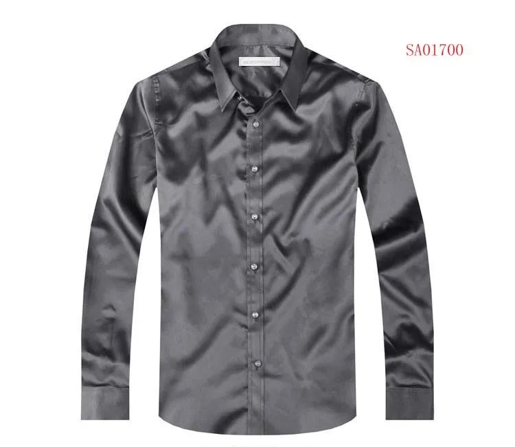 2017 long sleeve autumn spring thin fashion loose casual silk men dress shirt plus size plus size soft male good quality top 37