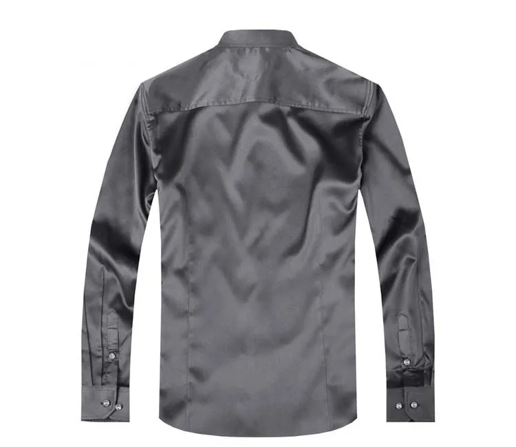 2017 long sleeve autumn spring thin fashion loose casual silk men dress shirt plus size plus size soft male good quality top 38