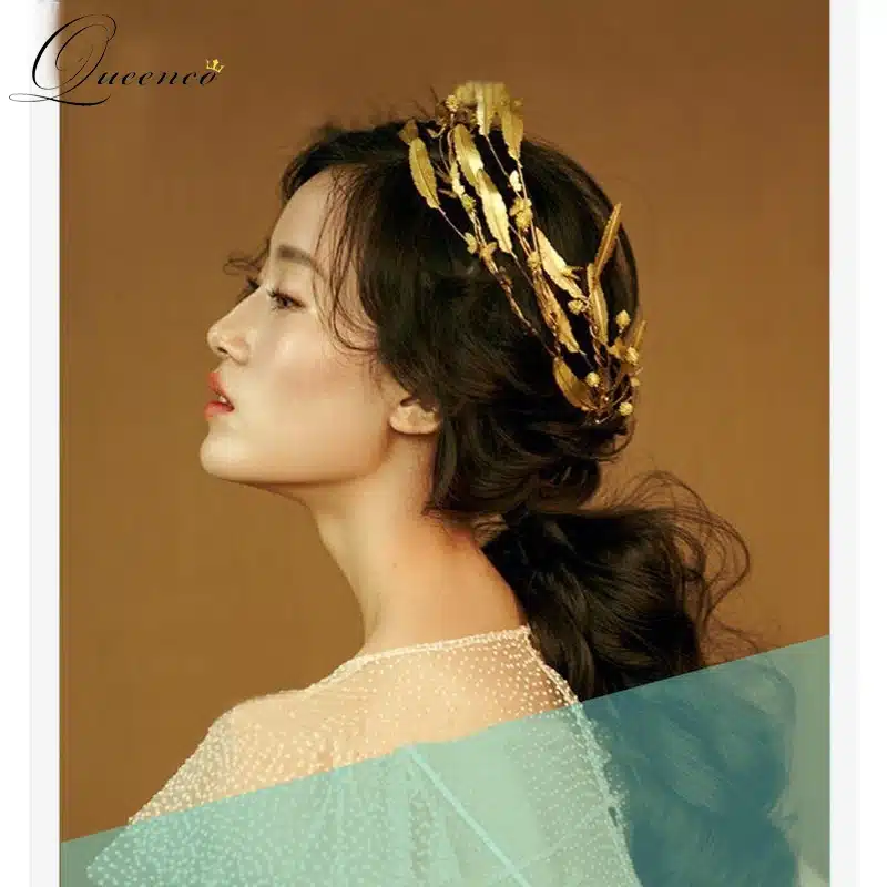 2017 Retro Baroque Wedding Crown Bride Headdress Headband Hair Accessories Golden Leaf Tiara Gold Jewelry Vintage Crowns Tiaras 11