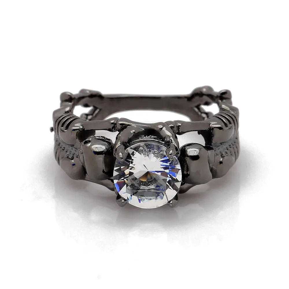 UFOORO Ghost evil Skull skeleton Hand CZ Ring European and American Punk style Motor Biker Men Ring 2017 new skull men's jewelry 24