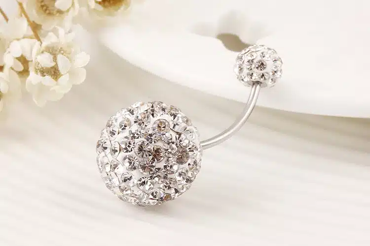 IF YOU Trendy Ball White Crystal Navel Ring Stainless Steel Piercing Belly Button Rings Body Fashion Jewelry Summer Style Women 39