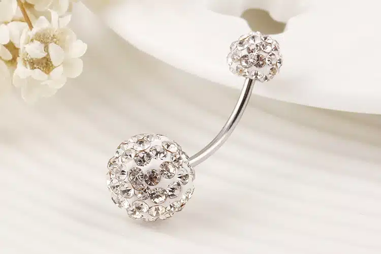 IF YOU Trendy Ball White Crystal Navel Ring Stainless Steel Piercing Belly Button Rings Body Fashion Jewelry Summer Style Women 40