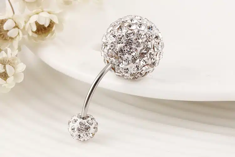 IF YOU Trendy Ball White Crystal Navel Ring Stainless Steel Piercing Belly Button Rings Body Fashion Jewelry Summer Style Women 42
