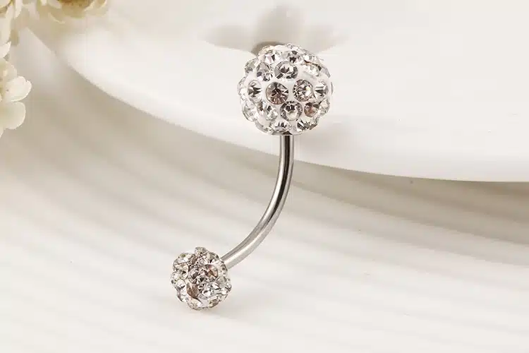 IF YOU Trendy Ball White Crystal Navel Ring Stainless Steel Piercing Belly Button Rings Body Fashion Jewelry Summer Style Women 44