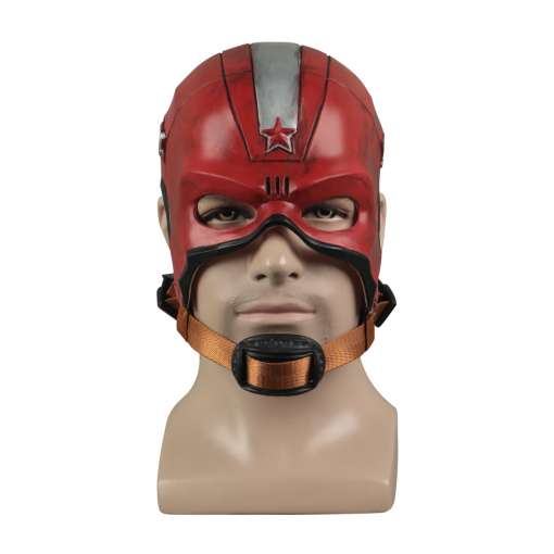 punane mask musta rihmaga, millel on tähekujuline detail