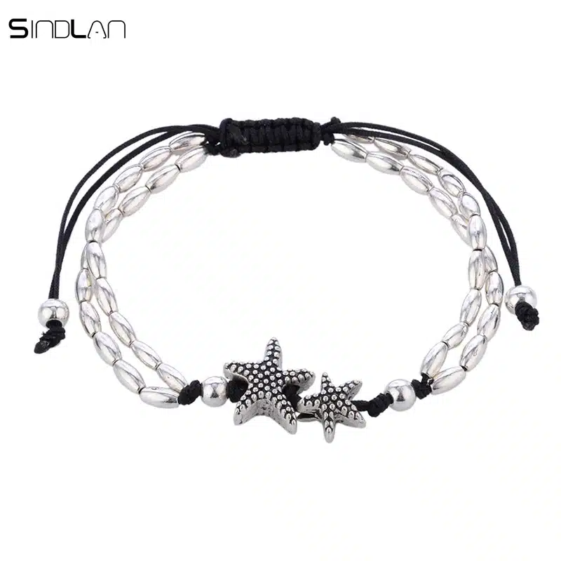 2017 New Fashion Retro Bohemia Round Rune Starfish Anklet Beach Feet Jewelry Simple Pull Beads Bobo Anklet Bracelet For Women 15