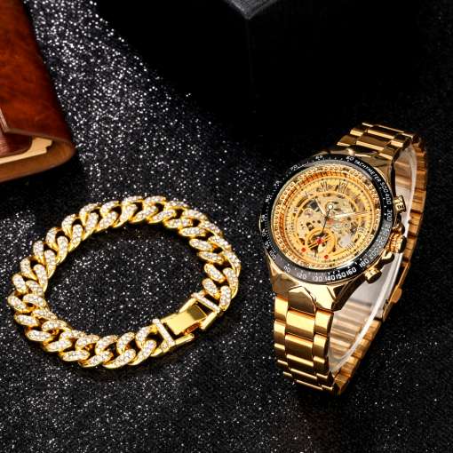 Golden-Men-s-Watch-Bracelet-Gift-Set-Top-Brand-Punk-Automatic-Mechanical-Skeleton-Watches-Copper-Steel-1 – saadaval Tootemaailm e-kaubamajas