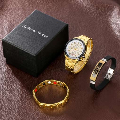 Gold-Luxury-Watch-for-Men-Stainless-Steel-Fashion-Calendar-Quartz-Watch-Men-Bracelets-Leisure-Gift-Set-1 – saadaval Tootemaailm e-kaubamajas