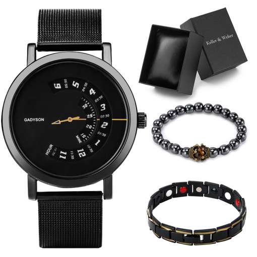 Classic-Black-Men-s-Watch-Gift-Set-Creative-Minimalist-Quartz-Watch-Stainless-Steel-Mesh-Strap-Elastic-5 – saadaval Tootemaailm e-kaubamajas