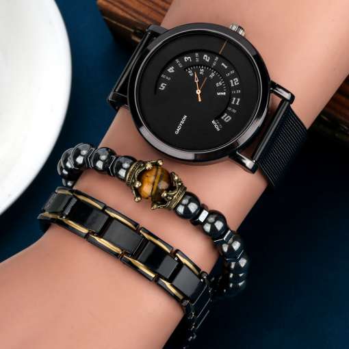 Classic-Black-Men-s-Watch-Gift-Set-Creative-Minimalist-Quartz-Watch-Stainless-Steel-Mesh-Strap-Elastic-1 – saadaval Tootemaailm e-kaubamajas