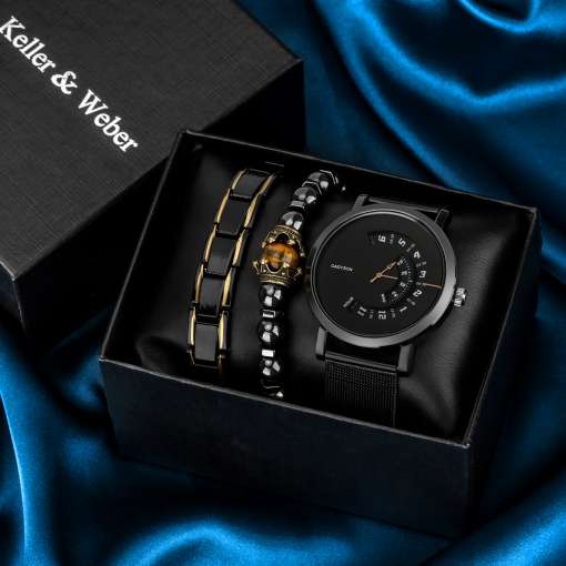 Classic-Black-Men-s-Watch-Gift-Set-Creative-Minimalist-Quartz-Watch-Stainless-Steel-Mesh-Strap-Elastic-2 – saadaval Tootemaailm e-kaubamajas
