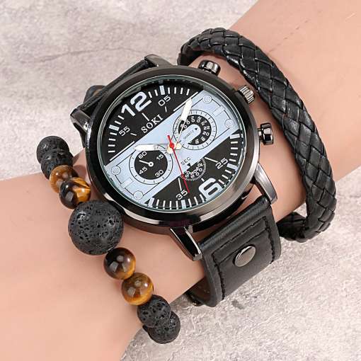 2023-New-Fashion-Men-Watch-Bracelet-Set-Leather-Quartz-Watches-Luxury-Business-Clock-Gift-Box-for-3 – saadaval Tootemaailm e-kaubamajas
