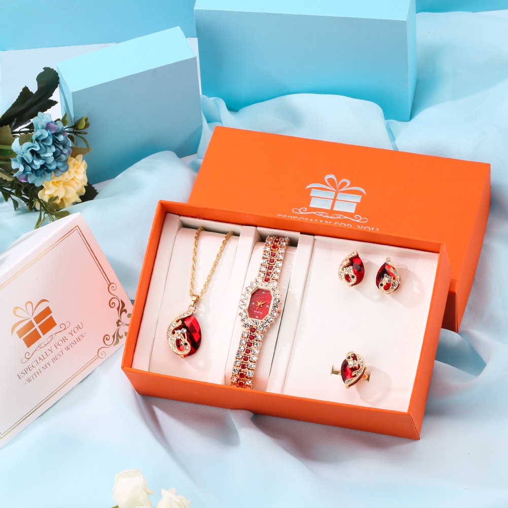 New-Luxury-Crystal-Jewelry-Women-Watches-Fashion-Red-Quartz-Wristwatches-Earrings-Necklace-Rings-Set-Gift-for-1 – saadaval Tootemaailm e-kaubamajas