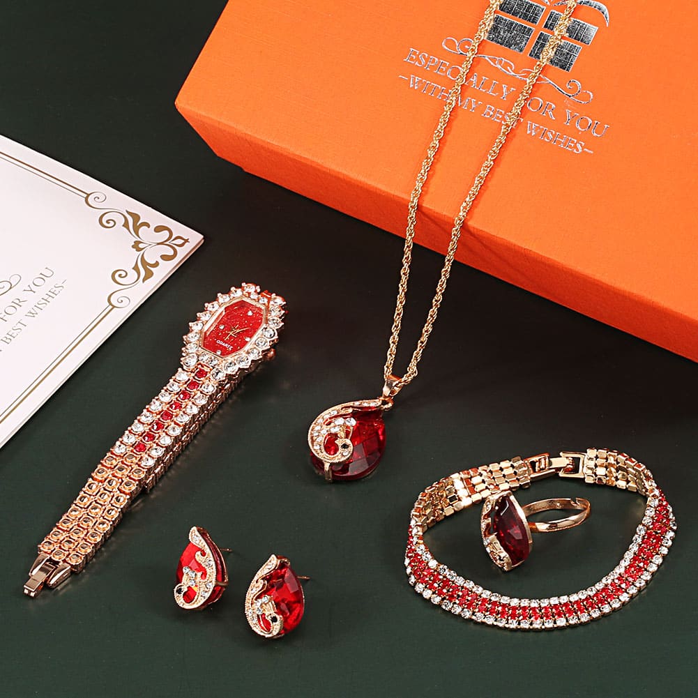 Luxury-Women-s-Watch-Gift-Set-Quartz-Red-Watch-Ladies-Bracelet-Necklace-Earrings-Ring-Kit-Exquisite-1 – saadaval Tootemaailm e-kaubamajas