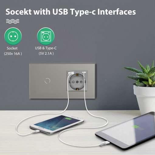 hall puutetundlik pistikupesa USB ja Type-C liidestega