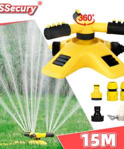 kollane 360-kraadine automaatne vihmuti rohelisel murul