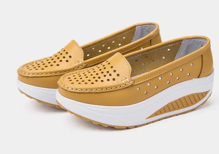 New 2017 Summer genuine leather cutout breathable swing shoes white nurse shoes wedges heighten shoes mother shoes sandals 11