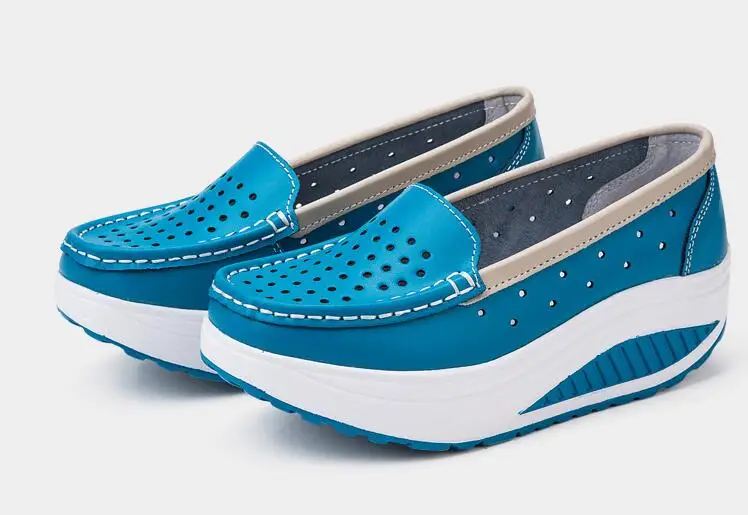 New 2017 Summer genuine leather cutout breathable swing shoes white nurse shoes wedges heighten shoes mother shoes sandals 10