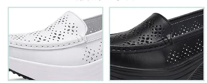 New 2017 Summer genuine leather cutout breathable swing shoes white nurse shoes wedges heighten shoes mother shoes sandals 13