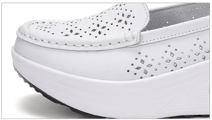 New 2017 Summer genuine leather cutout breathable swing shoes white nurse shoes wedges heighten shoes mother shoes sandals 15