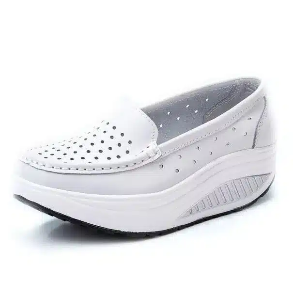 New 2017 Summer genuine leather cutout breathable swing shoes white nurse shoes wedges heighten shoes mother shoes sandals 16