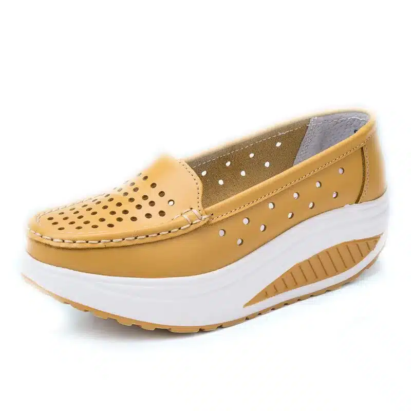 New 2017 Summer genuine leather cutout breathable swing shoes white nurse shoes wedges heighten shoes mother shoes sandals 18