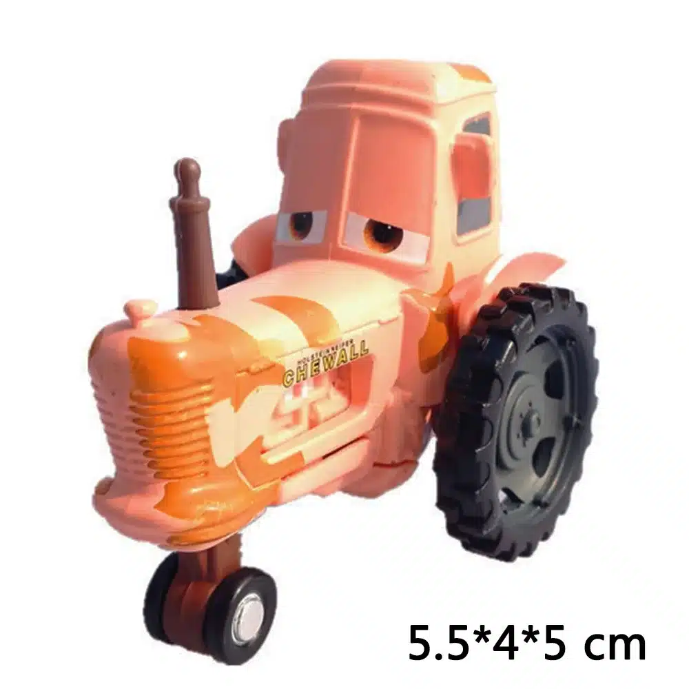 oranž mängutraktor suurte mustade ratastega