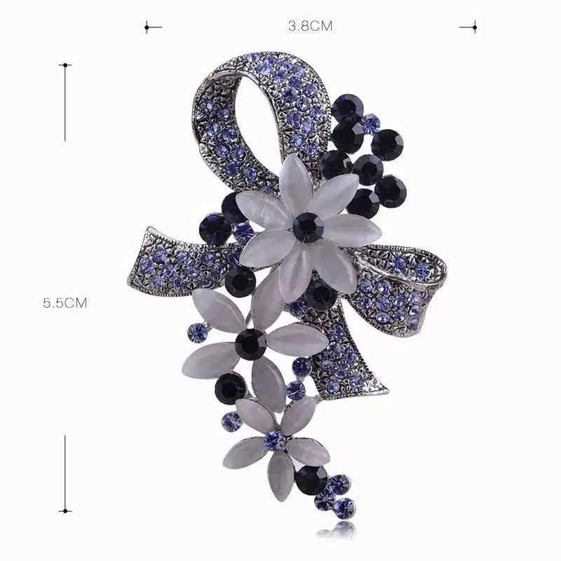 Madrry Pretty Elegant Antique Silver Color Flower Brooches with Opal Full Crystals Broches Scarf Pin Accessories Bouquet Wedding 10