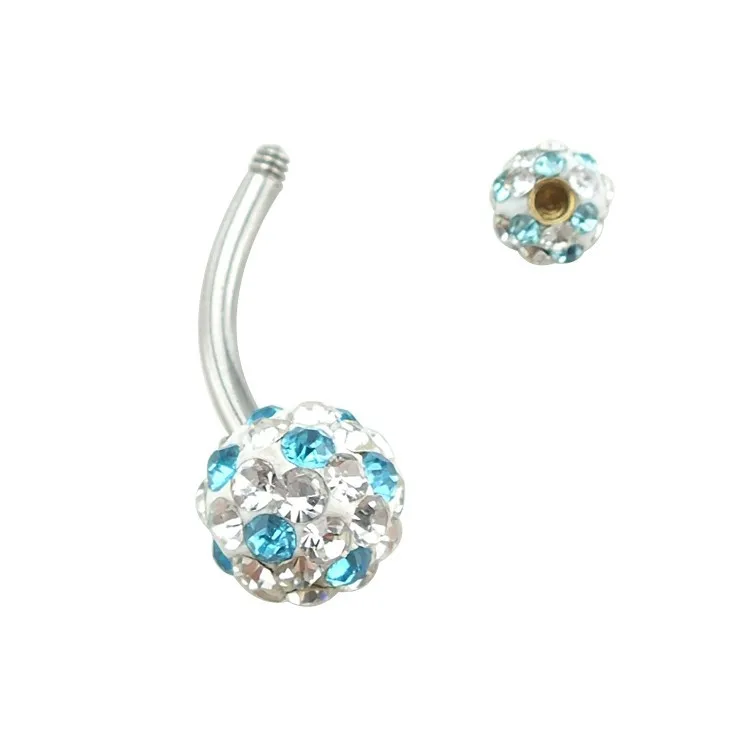 Belly Piercing Surgical Steel Belly Navel Button Rings body piercing jewelry Wholesale 14G Surgical Steel with double crystal 24