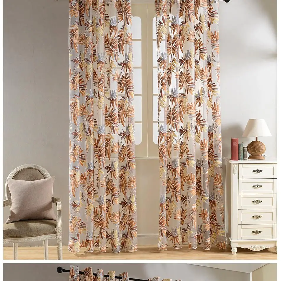 Top Finel Tropical Leaves Embroidered Sheer Curtains for Living Room Bedroom Cheap Organza Curtains Tulle for Window Treatments 19