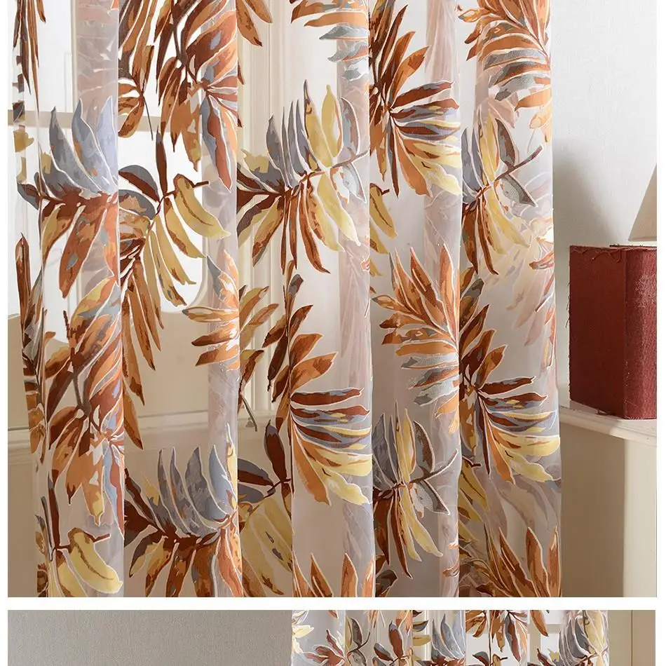 Top Finel Tropical Leaves Embroidered Sheer Curtains for Living Room Bedroom Cheap Organza Curtains Tulle for Window Treatments 21