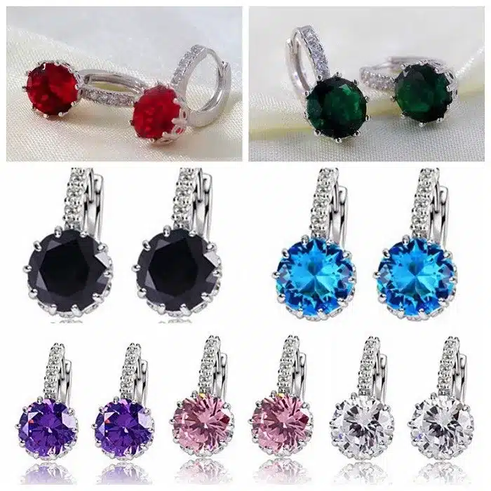 8 Colors Silver Pink Blue Crystal Large Crystal Earrings with Stones Cubic Zirconia Women's Earings Boucle D'oreille Femme DML49 27