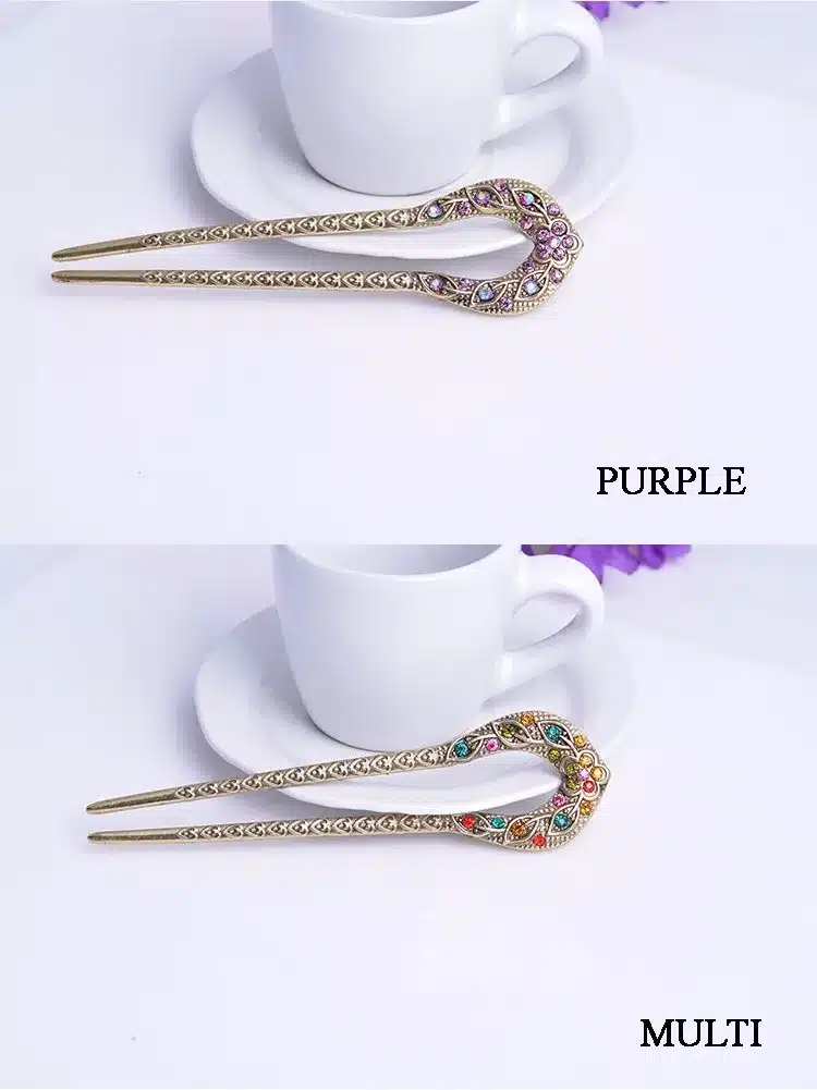 Retro Hair Jewelry Antique Bronze Plated Hairpins U shape Hair Sticks Women Rhinestone Flower Hair Accessories 17