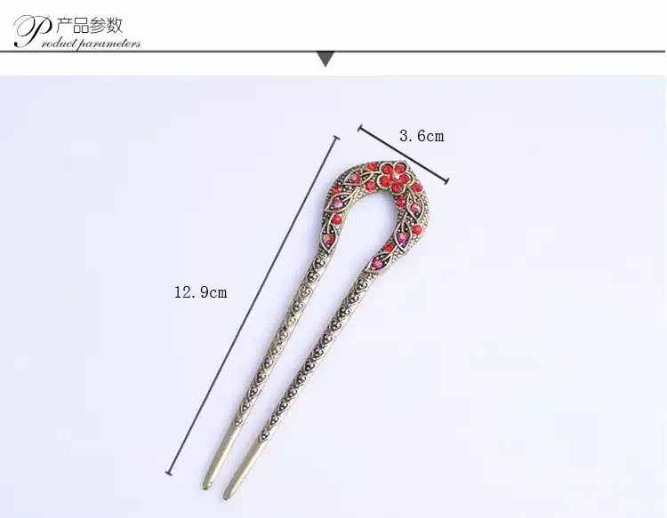 Retro Hair Jewelry Antique Bronze Plated Hairpins U shape Hair Sticks Women Rhinestone Flower Hair Accessories 19